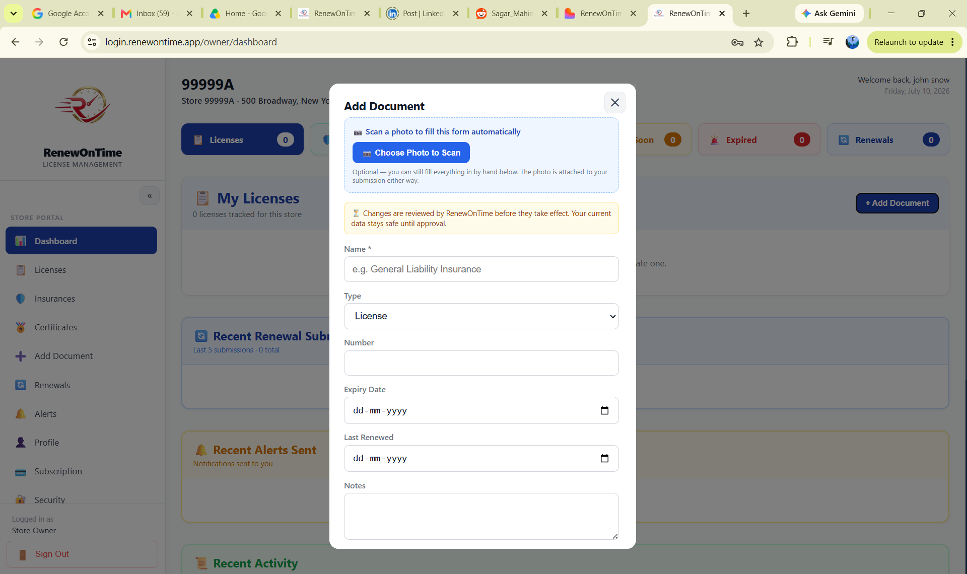 Add a document: scan a photo and AI auto-fills the form