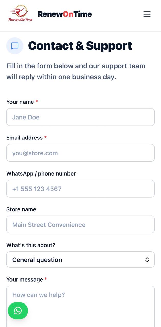 Contact and support form