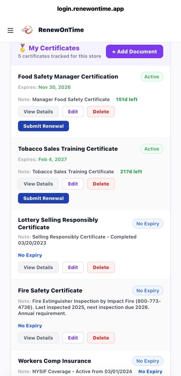 My certificates list