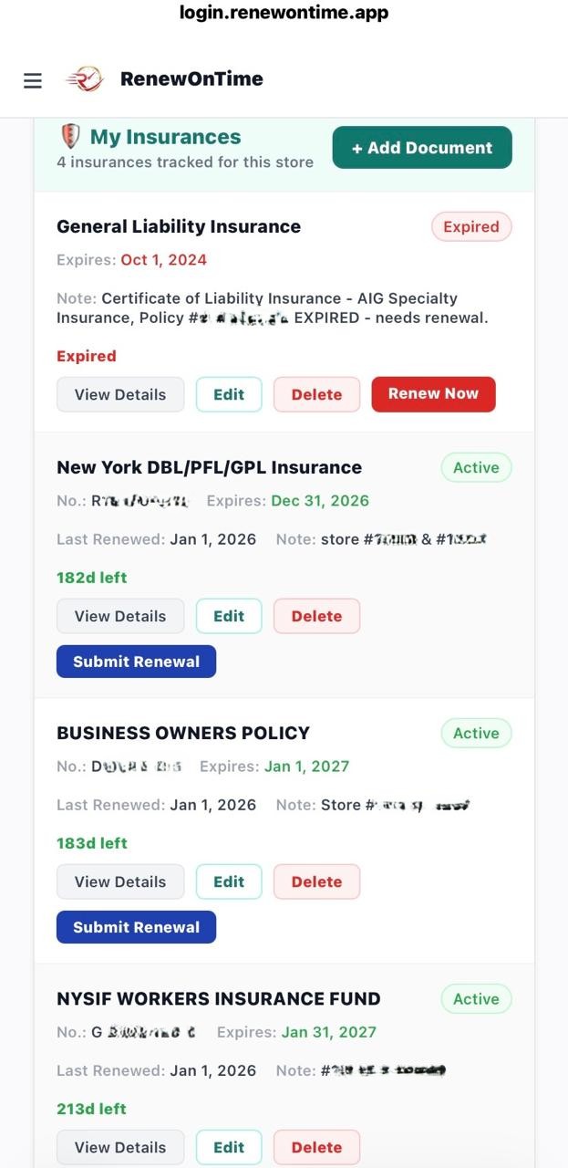 My insurances list